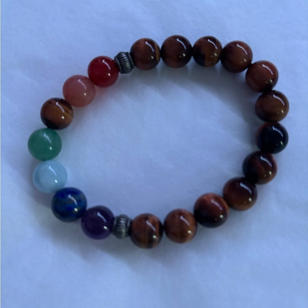 7 Chakra Tiger Eye Colorful Beaded Bracelet with Natural Stones